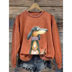 Dog Print Graphic Sweatshirt Crew Neck