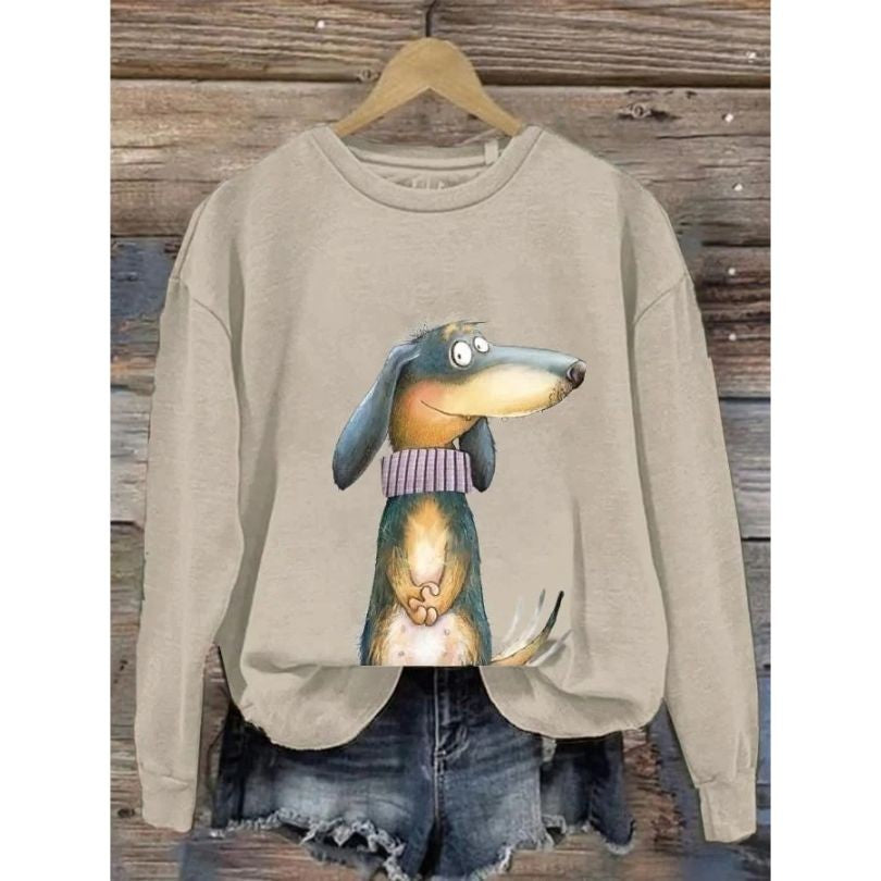 Dog Print Graphic Sweatshirt Crew Neck