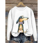 Dog Print Graphic Sweatshirt Crew Neck