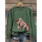 Dog Print Graphic Sweatshirt Crew Neck
