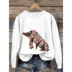 Dog Print Graphic Sweatshirt Crew Neck