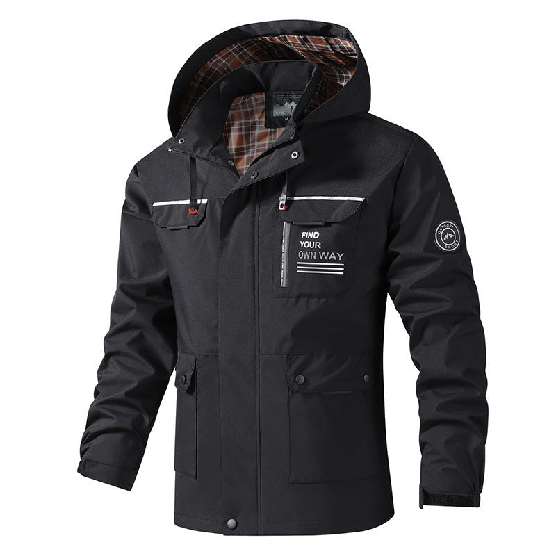 Veste coupe-vent à capuche, poches avant zippées