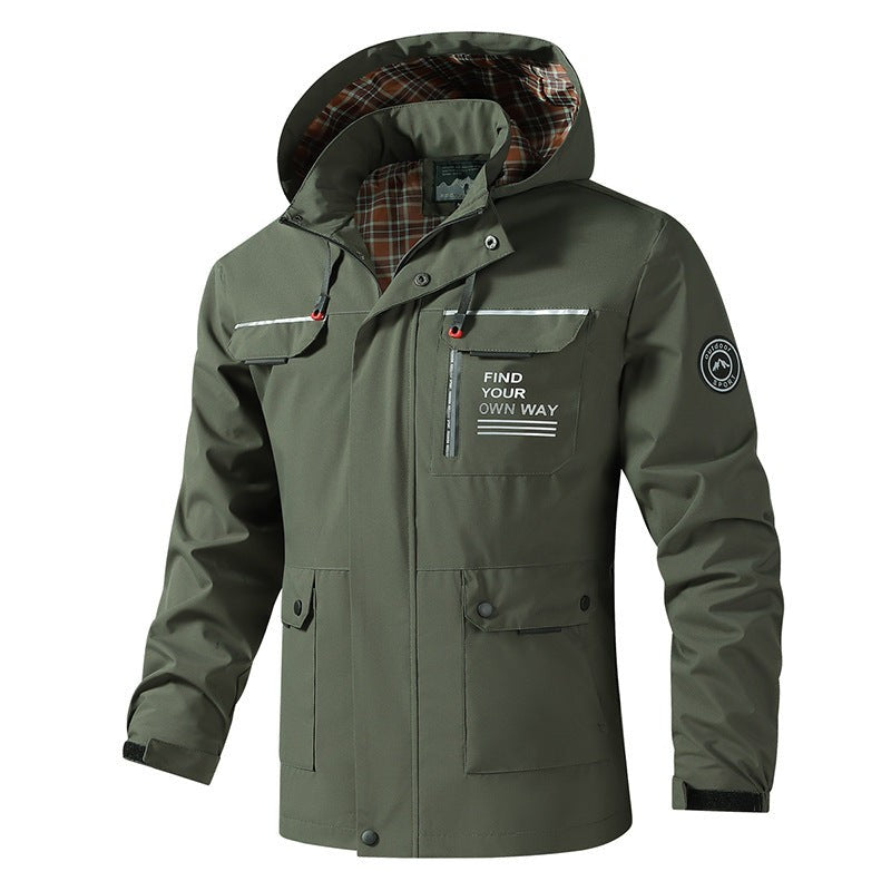 Veste coupe-vent à capuche, poches avant zippées