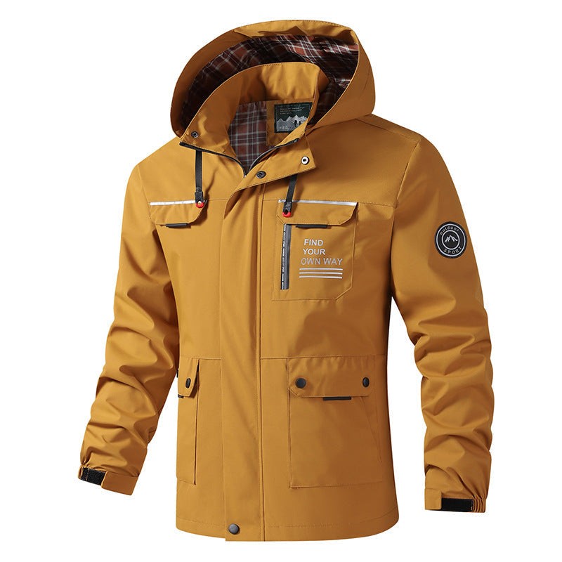 Hooded Windbreaker Jacket Front Zip Pockets