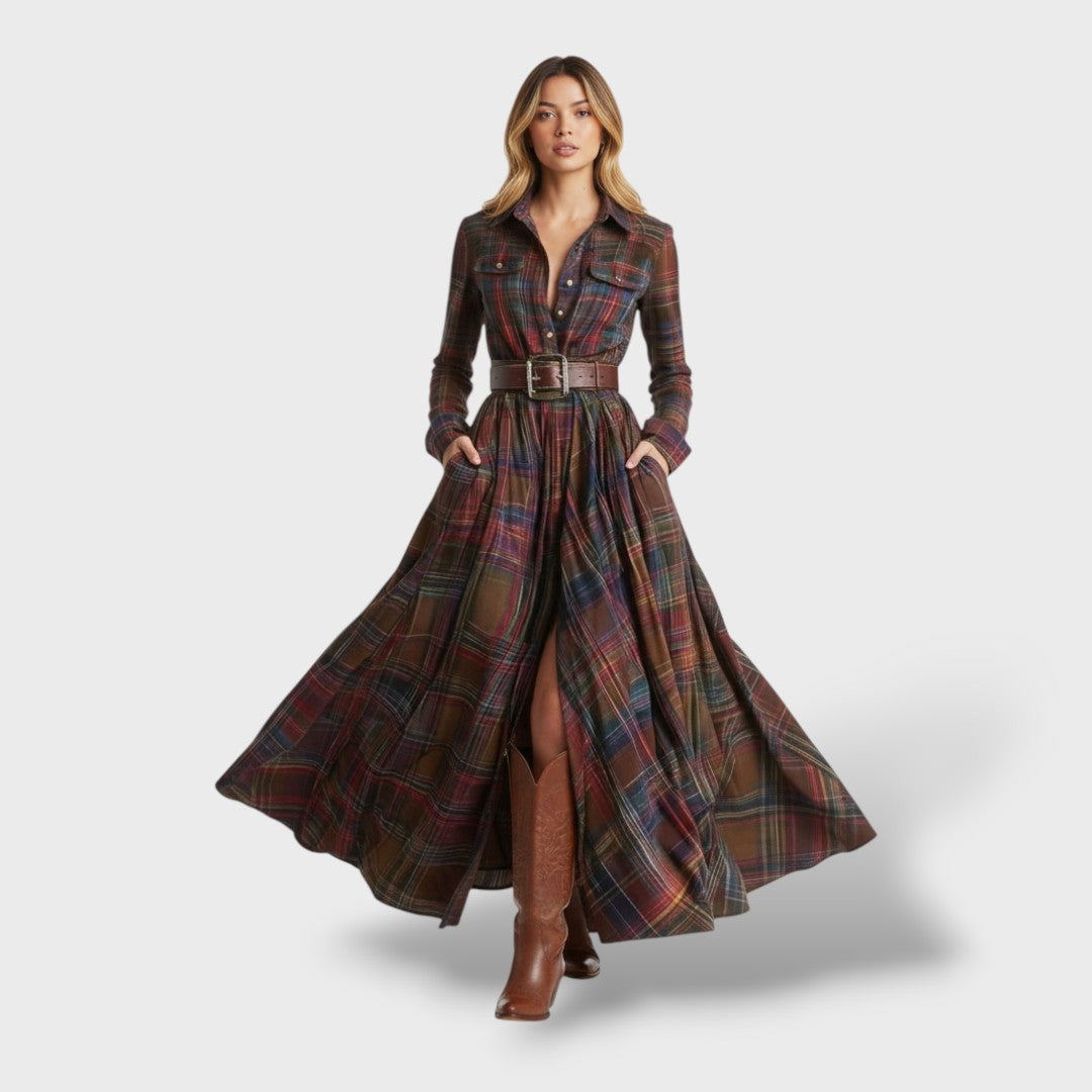 Plaid Maxi Shirt Dress Long Sleeve