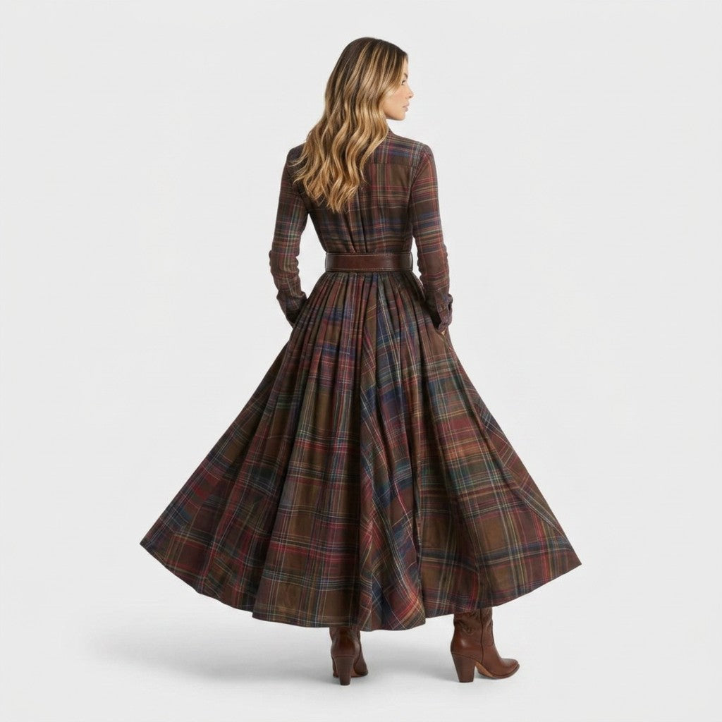 Plaid Maxi Shirt Dress Long Sleeve