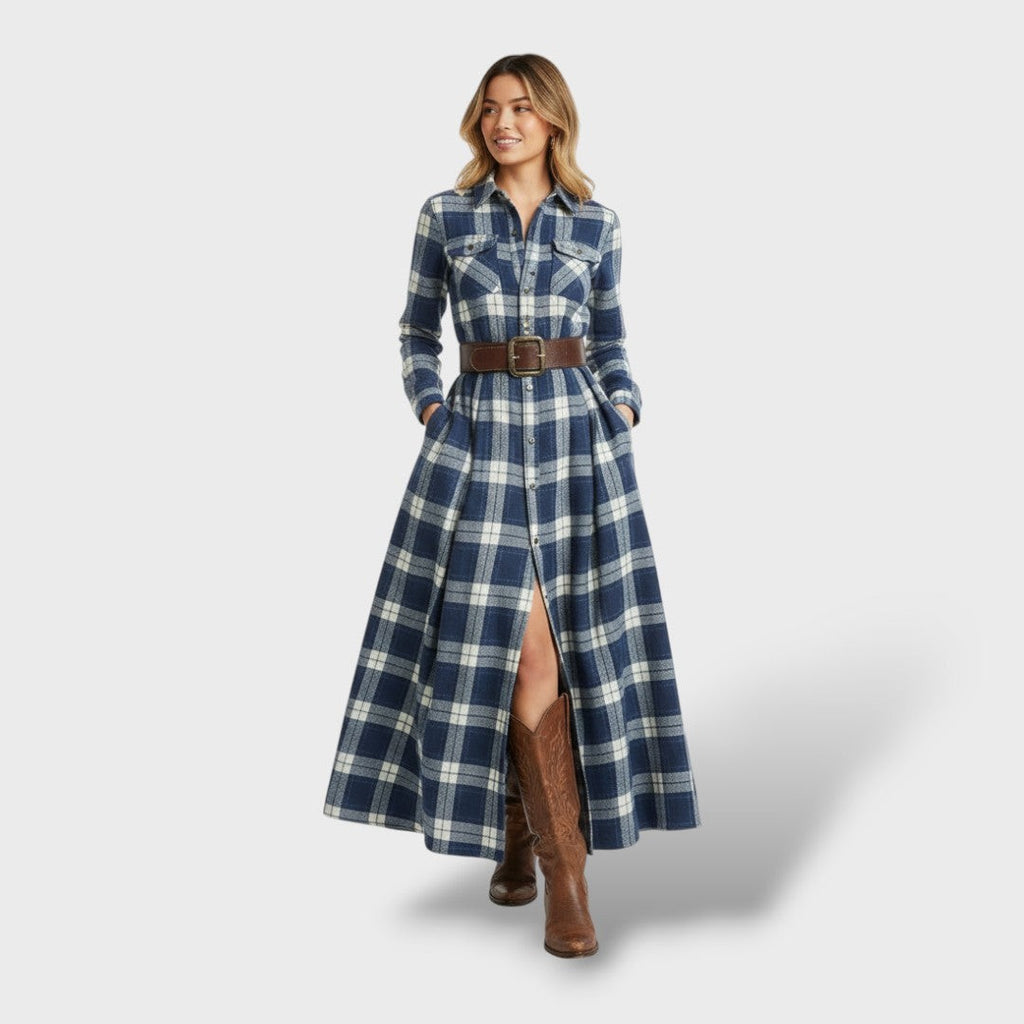 Plaid Maxi Shirt Dress Long Sleeve