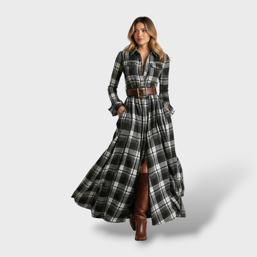 Plaid Maxi Shirt Dress Long Sleeve
