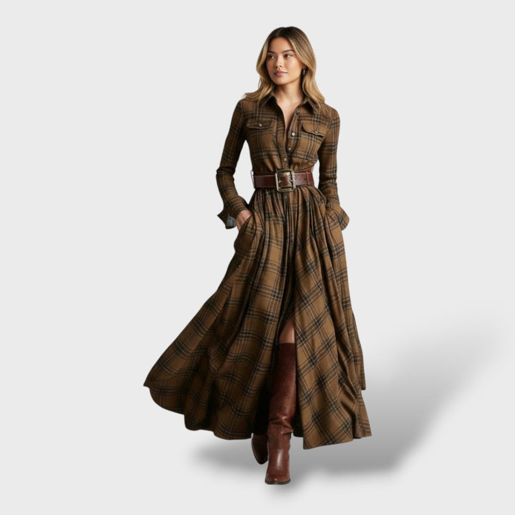 Plaid Maxi Shirt Dress Long Sleeve