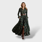 Plaid Maxi Shirt Dress Long Sleeve