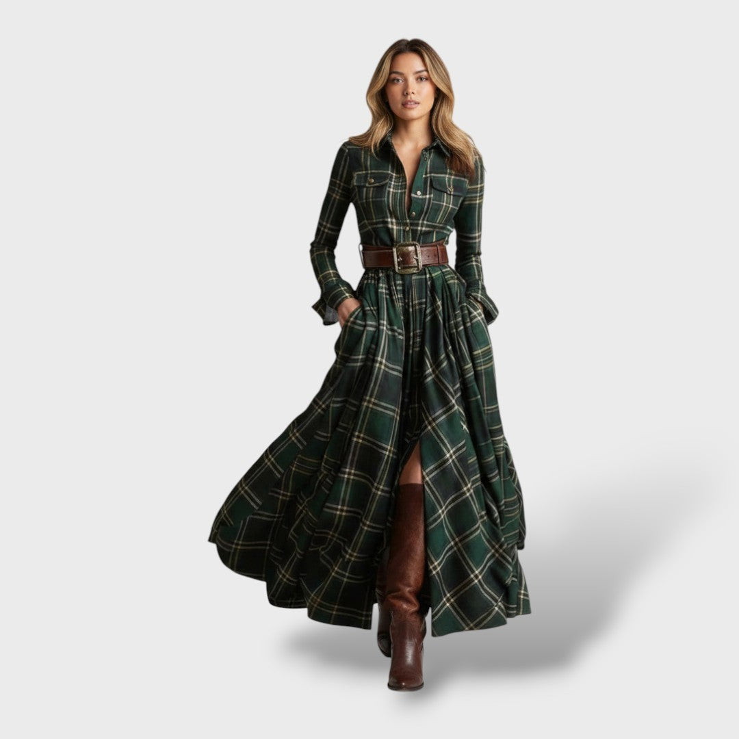 Plaid Maxi Shirt Dress Long Sleeve