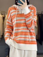 Fair Isle Hooded Sweater Drawstring