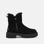 Bottines en fausse fourrure, fermeture latérale, semelle crantée