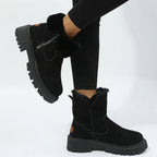 Bottines en fausse fourrure, fermeture latérale, semelle crantée