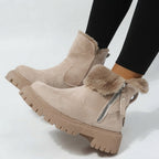 Bottines en fausse fourrure, fermeture latérale, semelle crantée