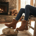 Bottines en fausse fourrure, fermeture latérale, semelle crantée