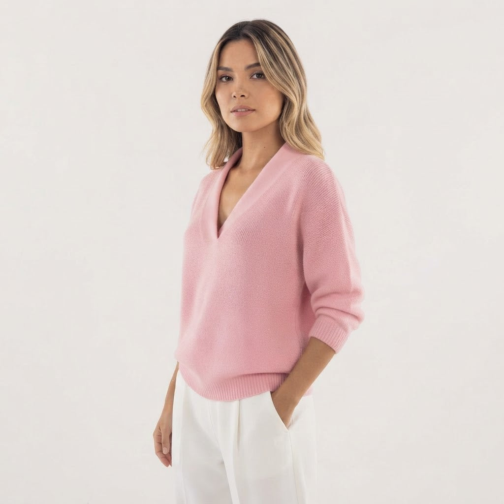 V Neck Wrap Sweater Ribbed Cuffs