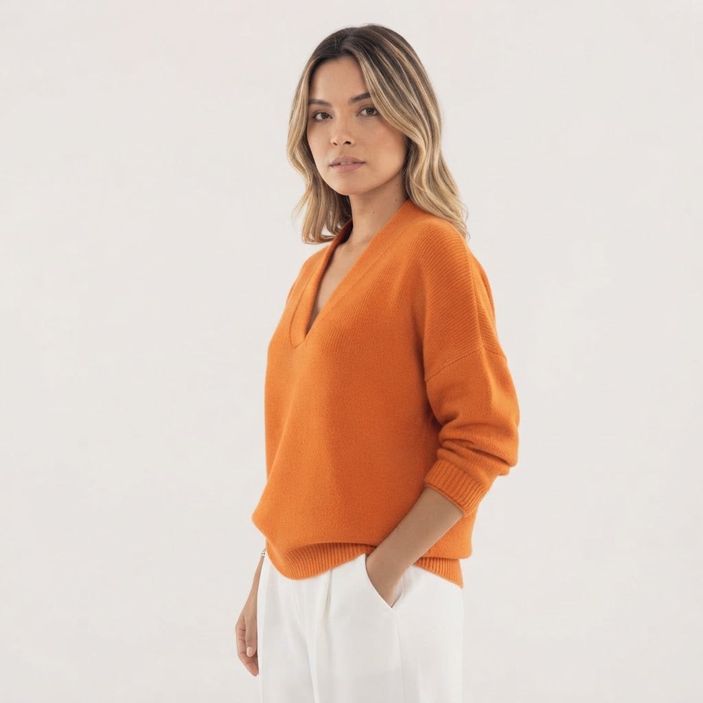 V Neck Wrap Sweater Ribbed Cuffs