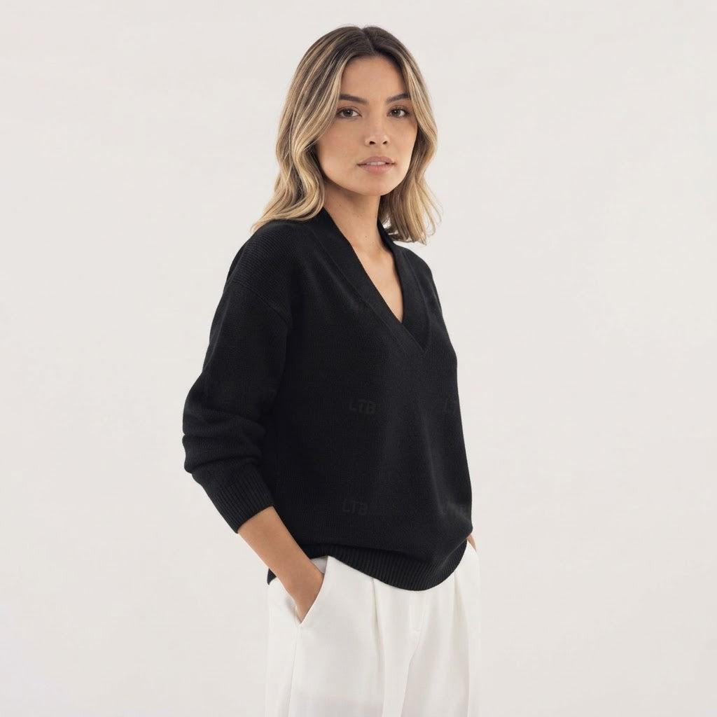 V Neck Wrap Sweater Ribbed Cuffs