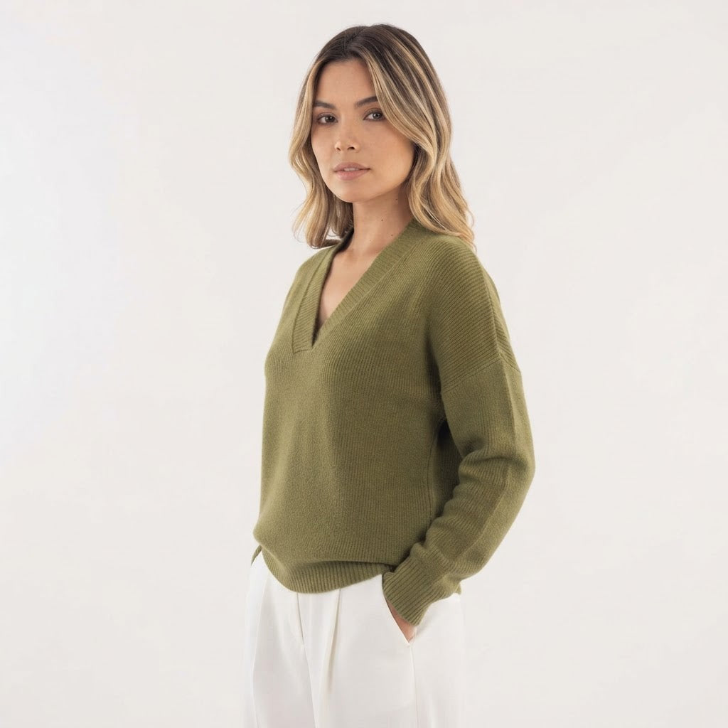 V Neck Wrap Sweater Ribbed Cuffs