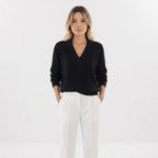 V Neck Wrap Sweater Ribbed Cuffs