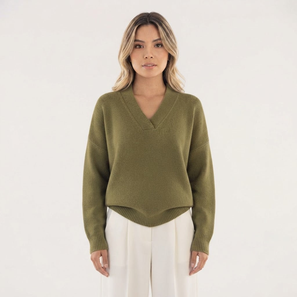 V Neck Wrap Sweater Ribbed Cuffs
