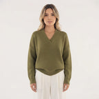 V Neck Wrap Sweater Ribbed Cuffs