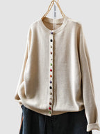 Button Front Cardigan Knit Crew Neck