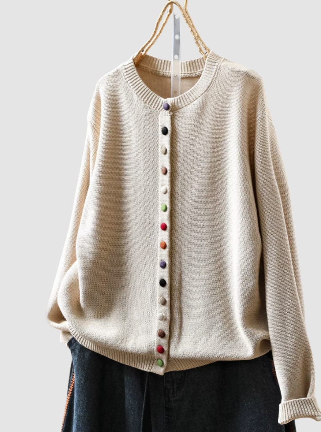 Button Front Cardigan Knit Crew Neck