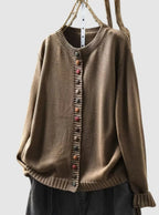 Button Front Cardigan Knit Crew Neck