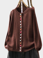 Button Front Cardigan Knit Crew Neck