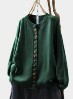 Button Front Cardigan Knit Crew Neck
