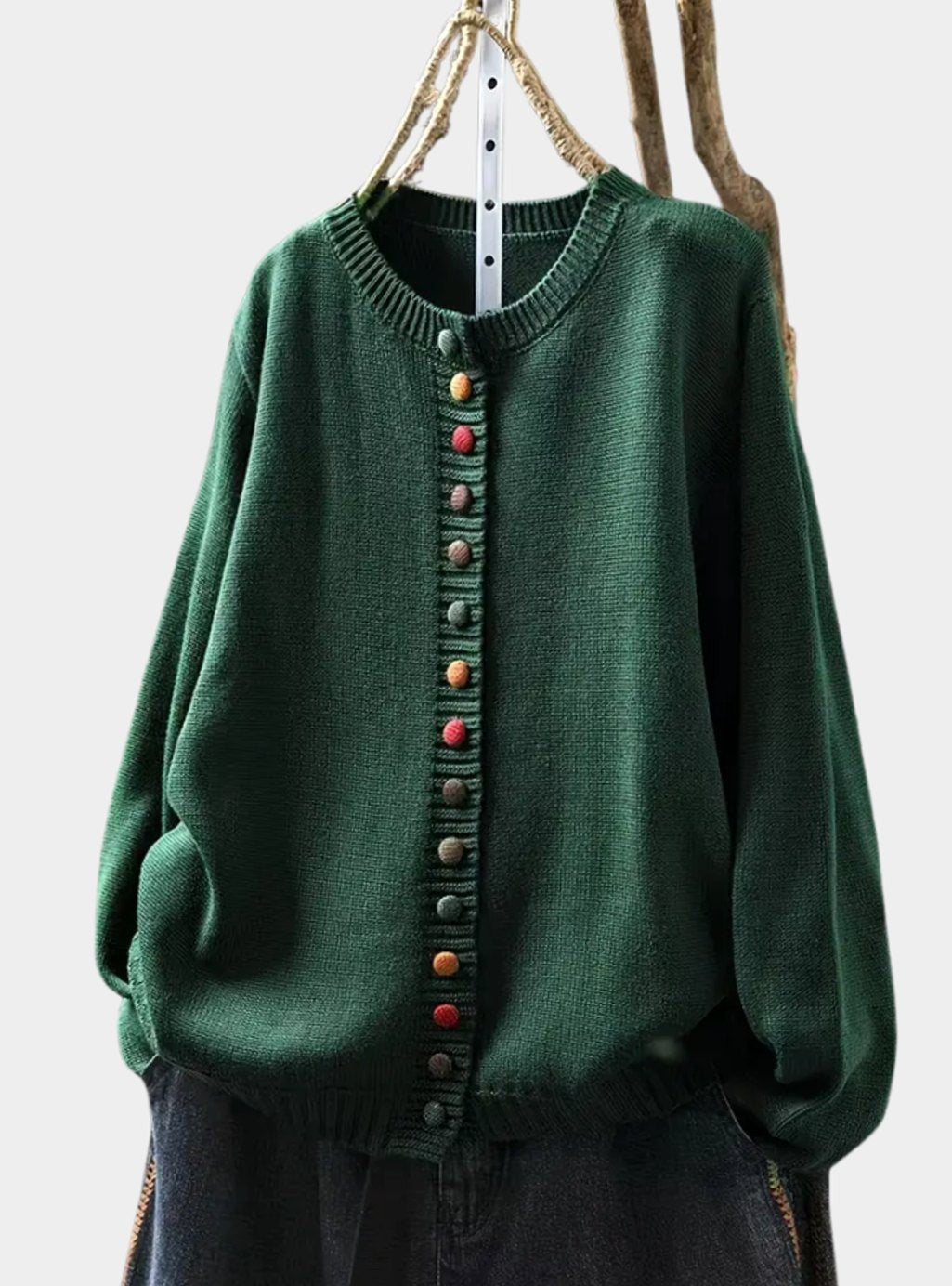 Button Front Cardigan Knit Crew Neck