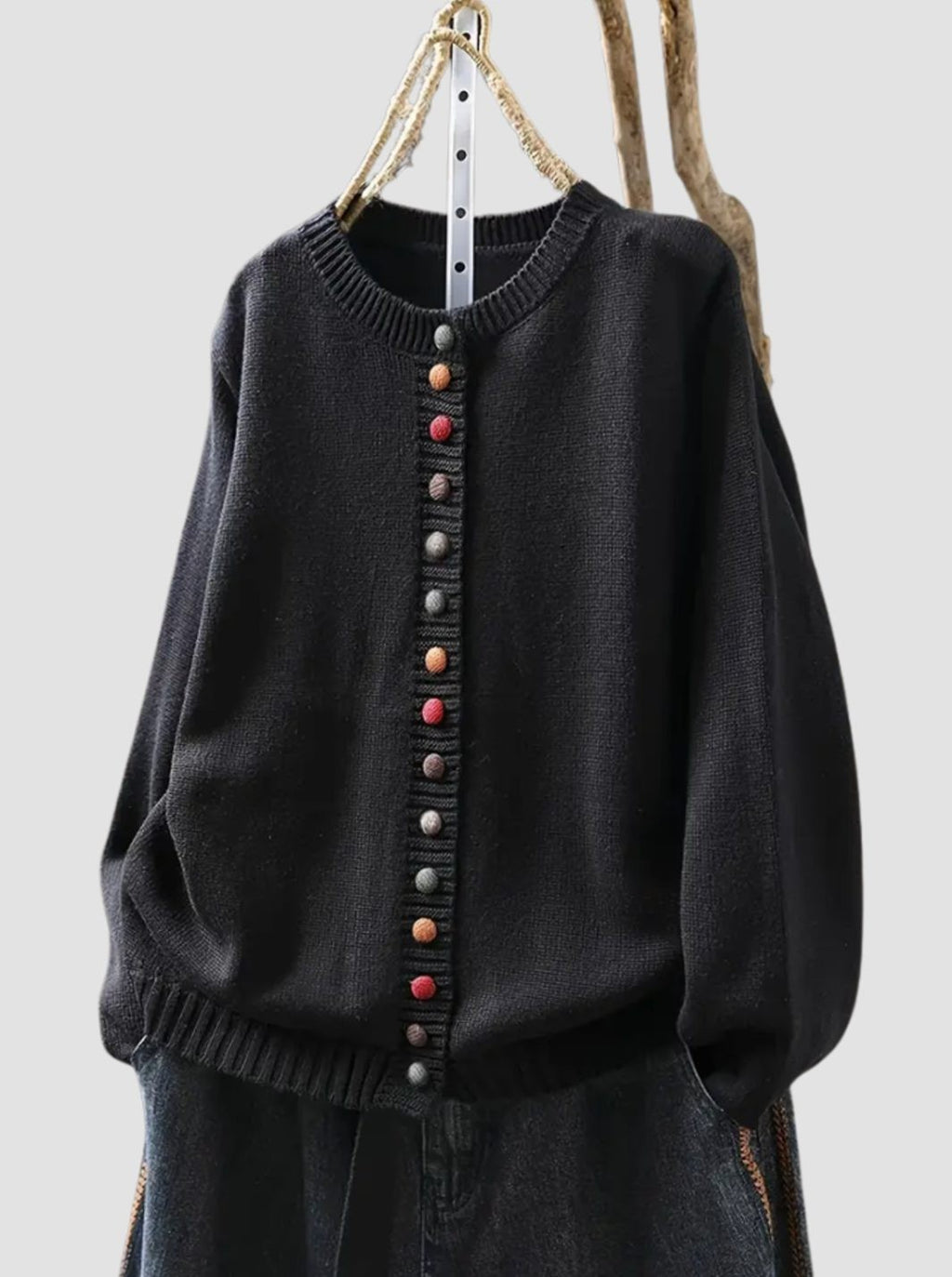 Button Front Cardigan Knit Crew Neck