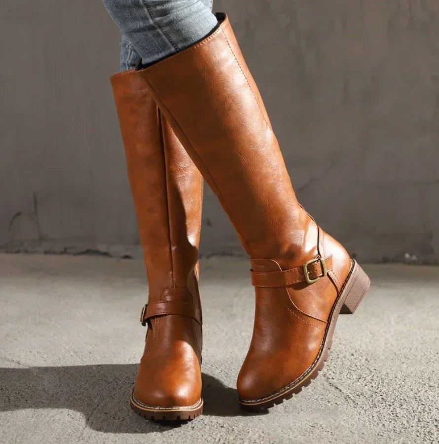 Block Heel Knee High Boots