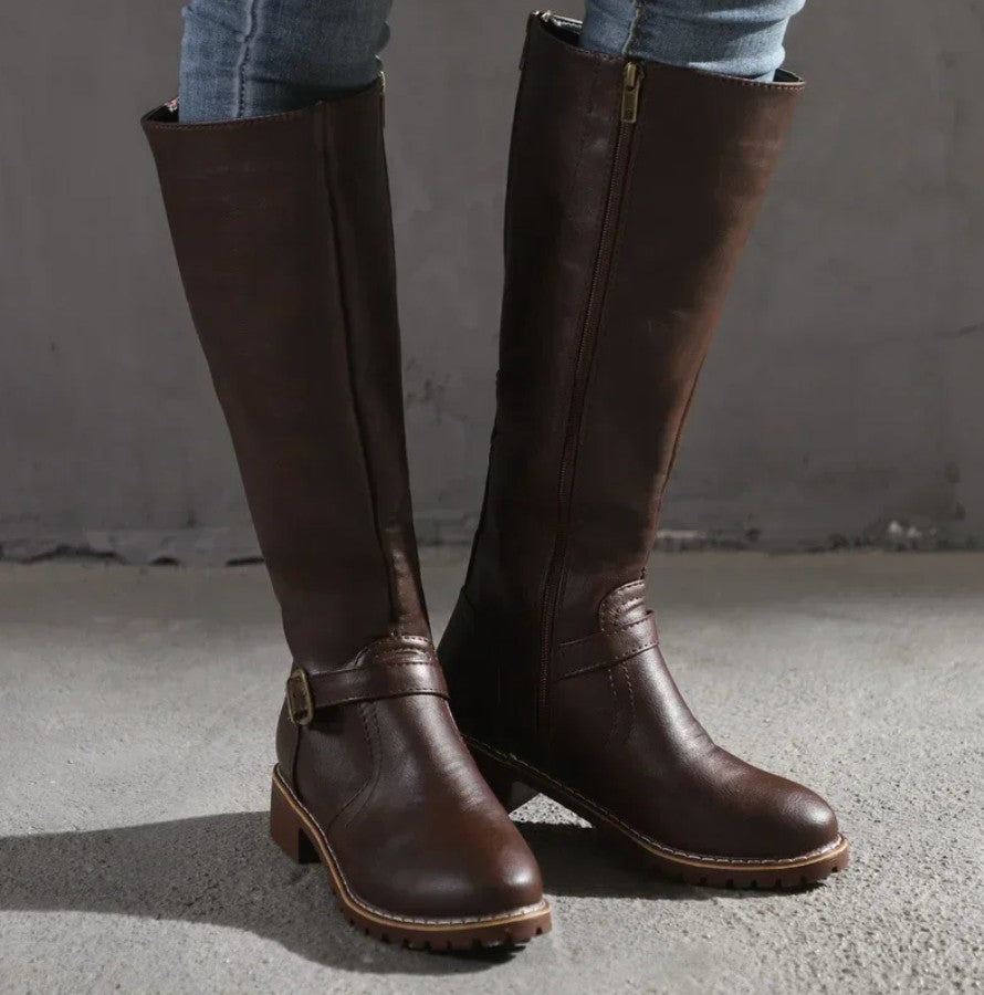 Block Heel Knee High Boots