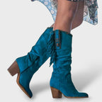 Bottes hautes western style cowboy à franges, talon carré