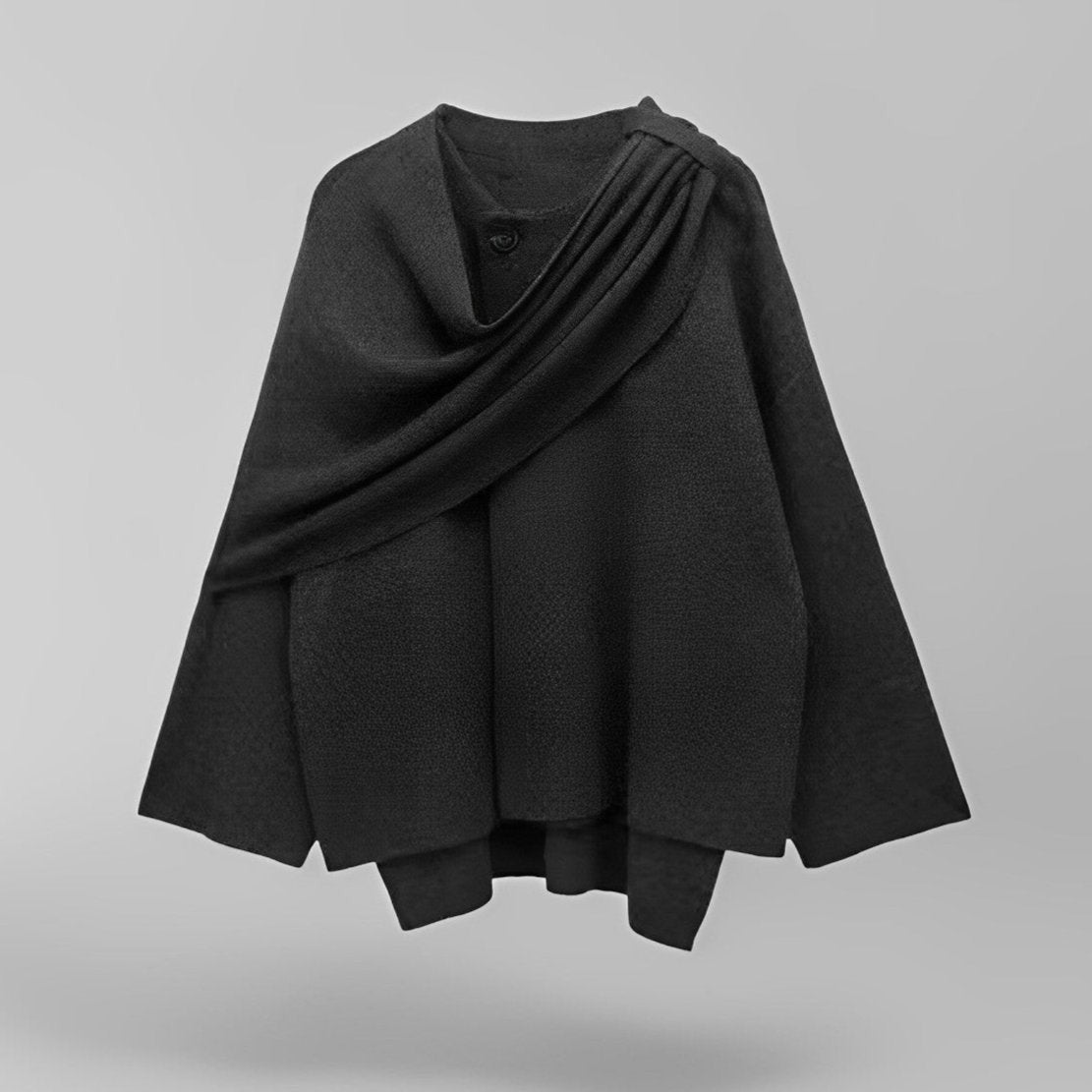 Manteau cape enveloppant à col drapé, ouvert sur le devant