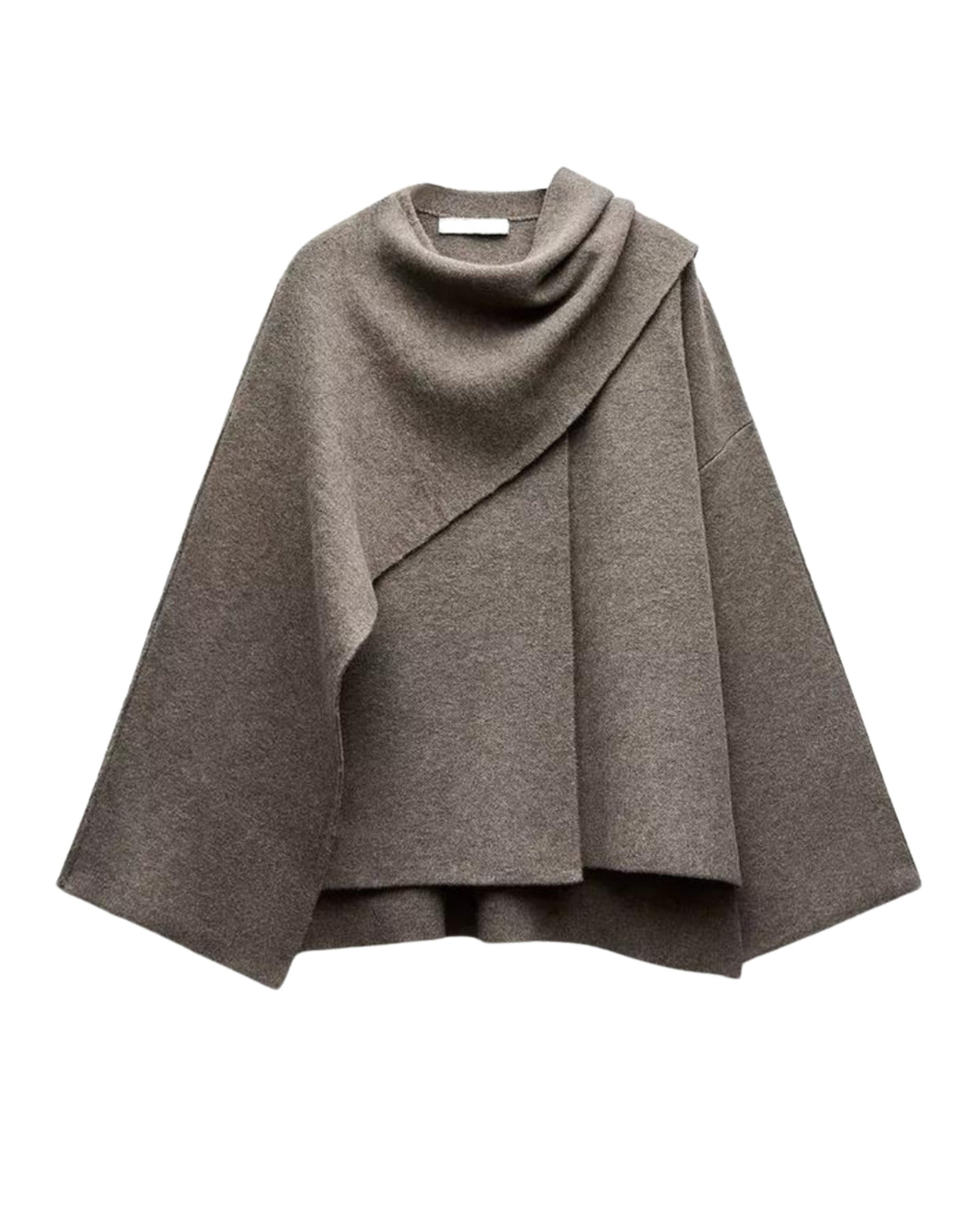 Manteau cape enveloppant à col drapé, ouvert sur le devant