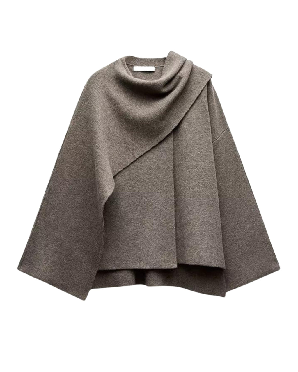 Manteau cape enveloppant à col drapé, ouvert sur le devant