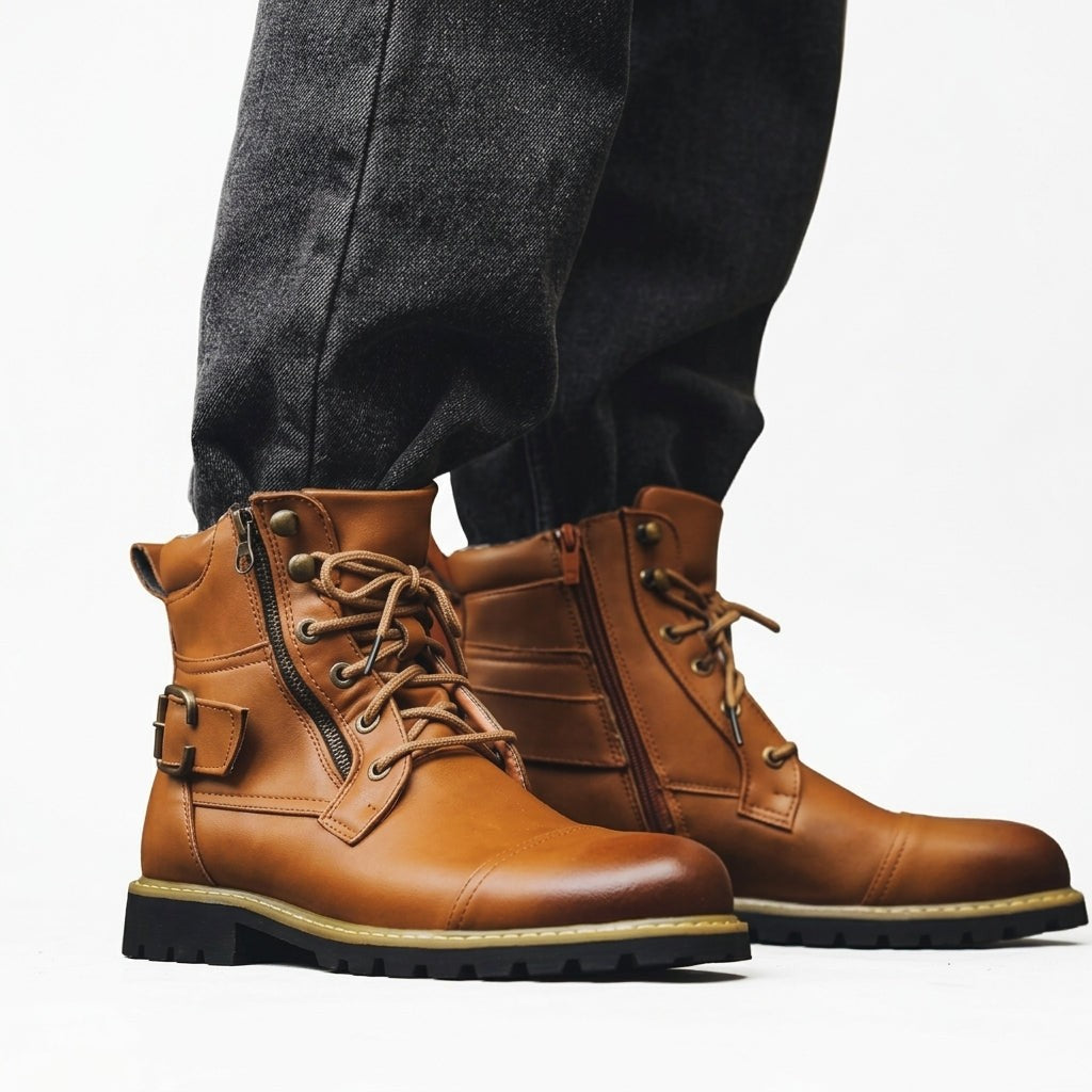 Lace Up Combat Boots Side Zip