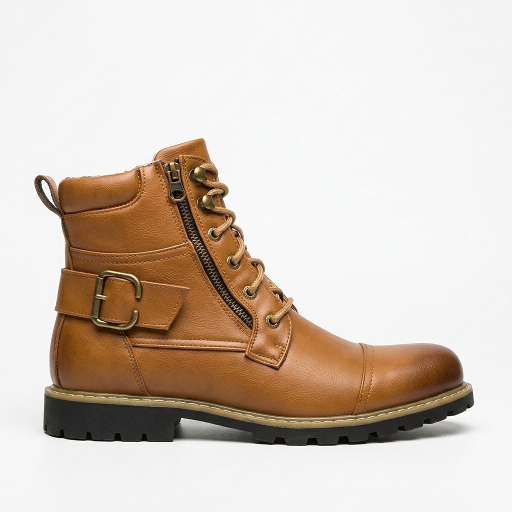 Botas de Combate con Cordones y Cremallera Lateral