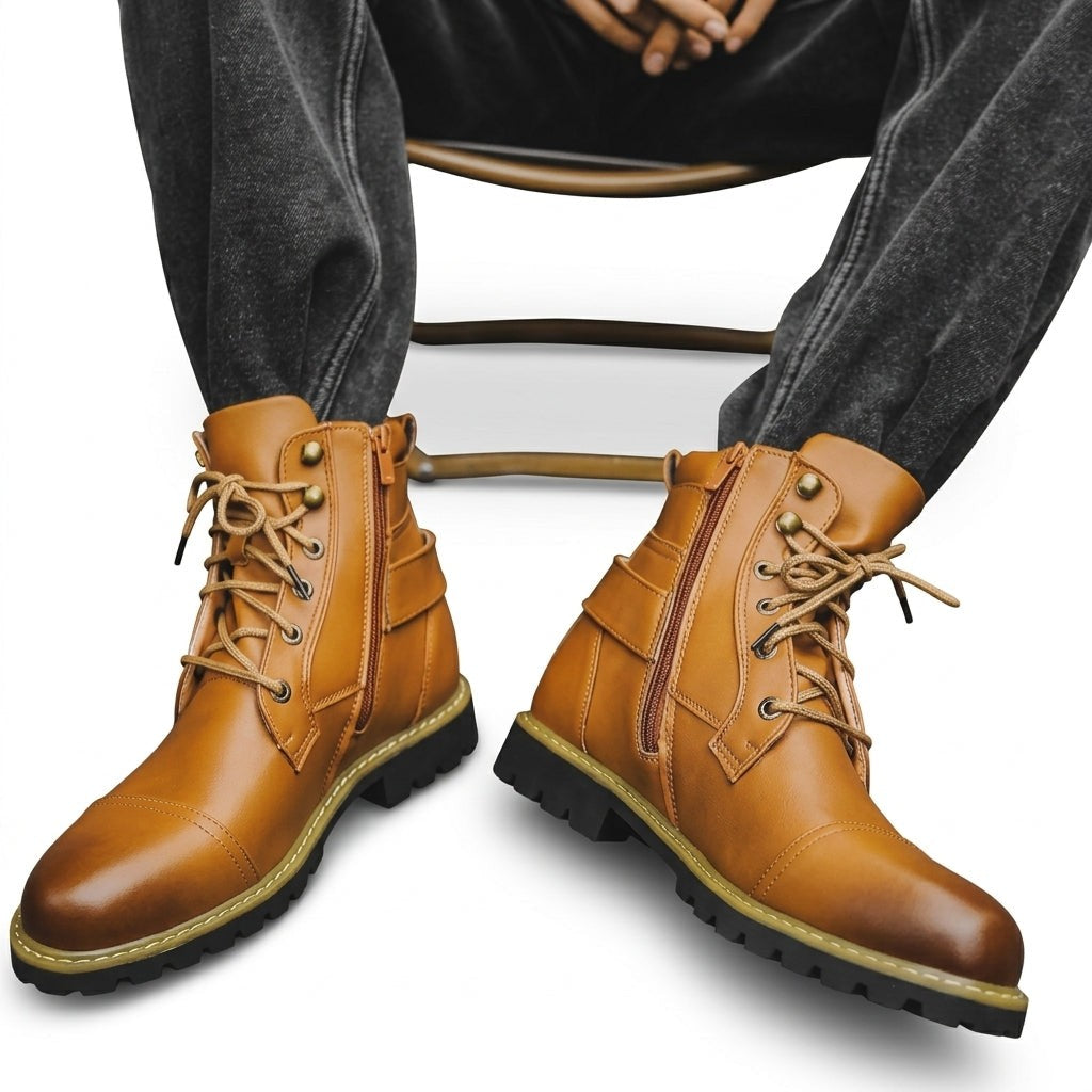 Botas de Combate con Cordones y Cremallera Lateral