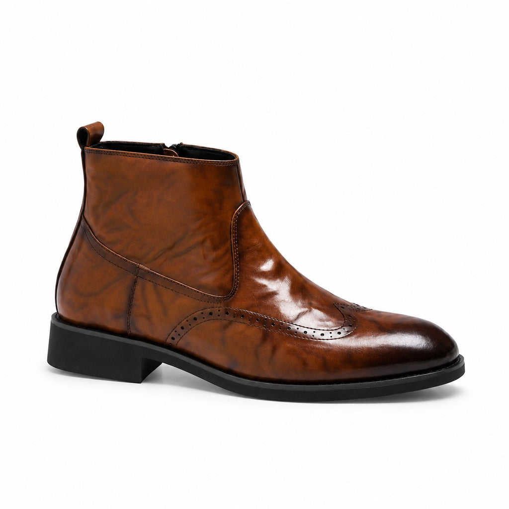 Botines Brogue Wingtip con Cremallera Lateral