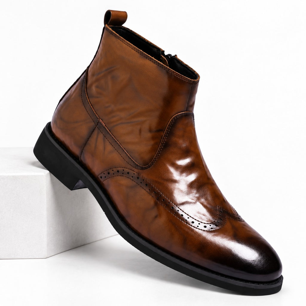 Botines Brogue Wingtip con Cremallera Lateral