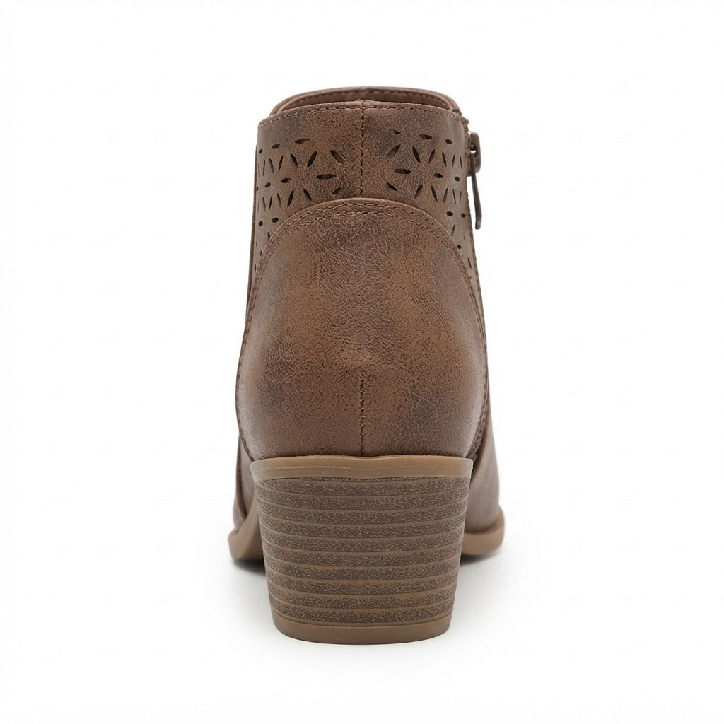 Bottines à talon carré avec découpes et fermeture éclair latérale