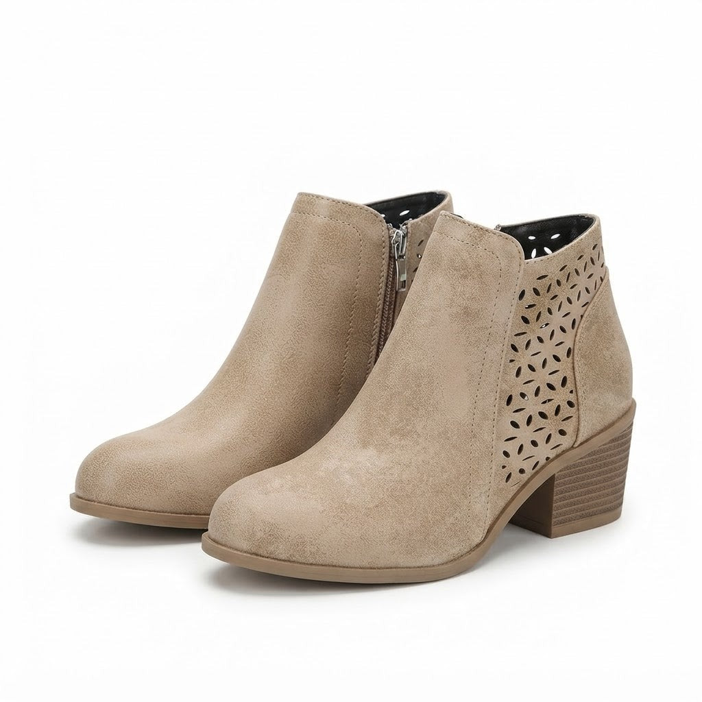 Bottines à talon carré avec découpes et fermeture éclair latérale