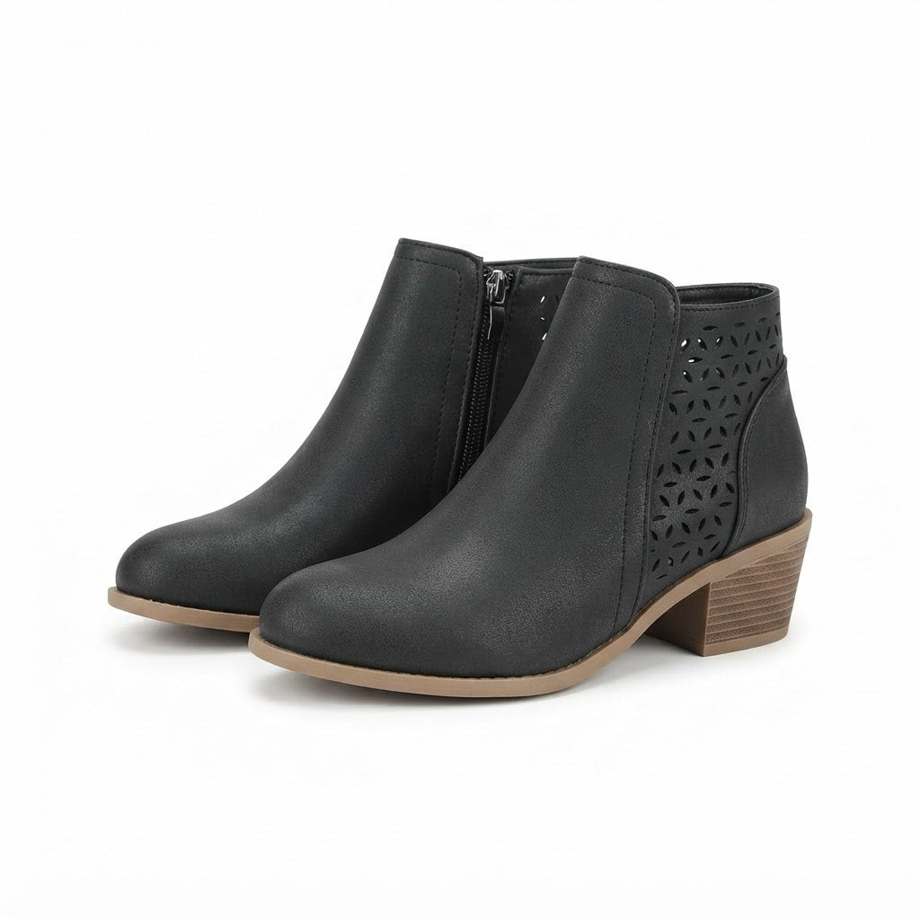 Bottines à talon carré avec découpes et fermeture éclair latérale