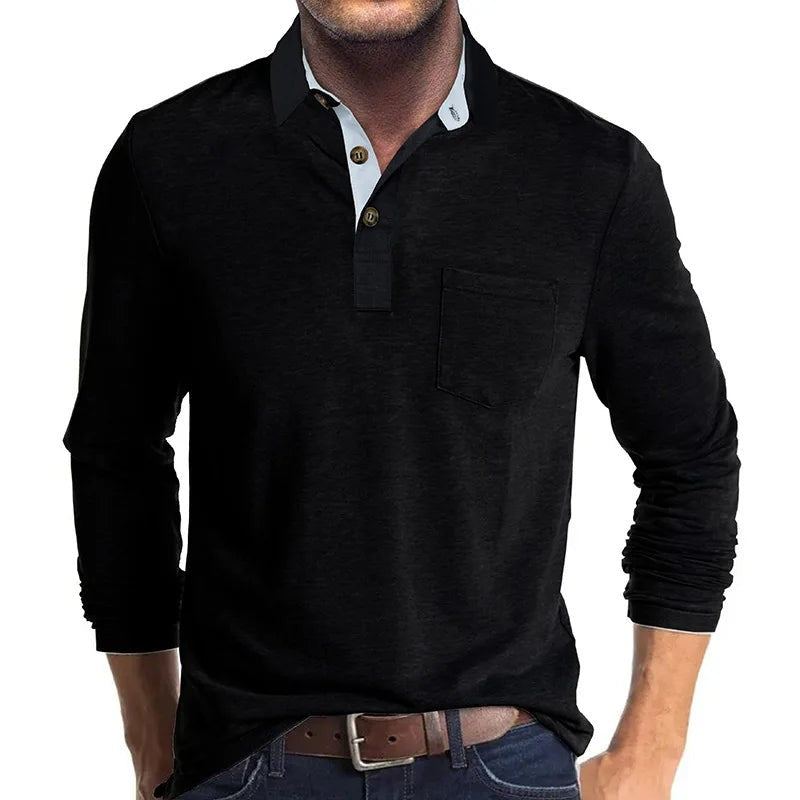 Long Sleeve Polo Shirt Chest Pocket
