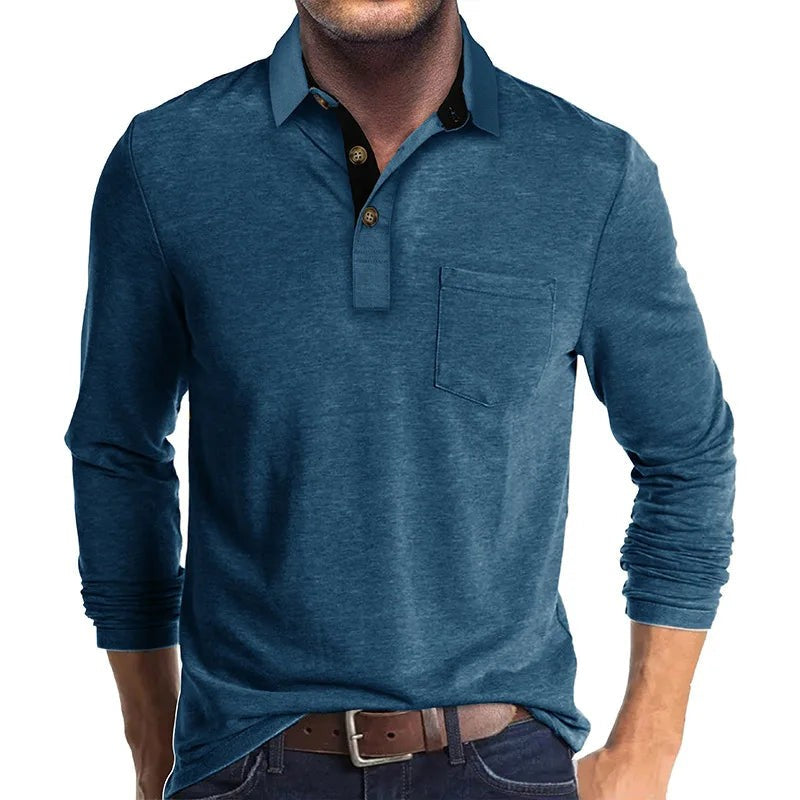 Long Sleeve Polo Shirt Chest Pocket